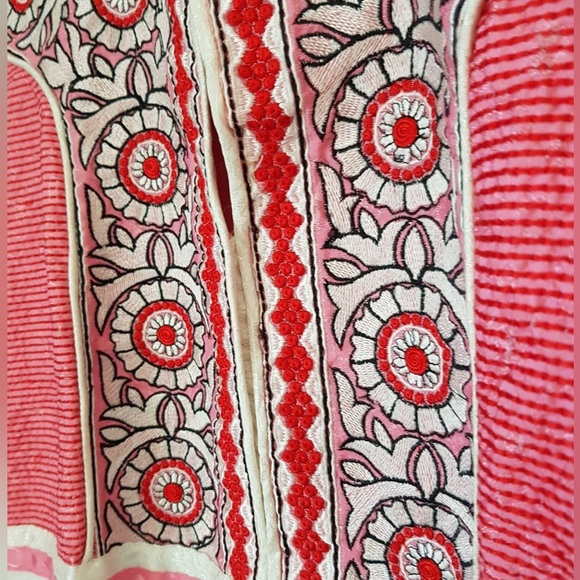 Hand Embroidered Long Cotton Silk Pink and White Dress - Picture 5 of 10